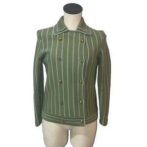 World Knits Vintage Women’s Wool Knit Blazer Cardigan size 8 Gold Buttons Green